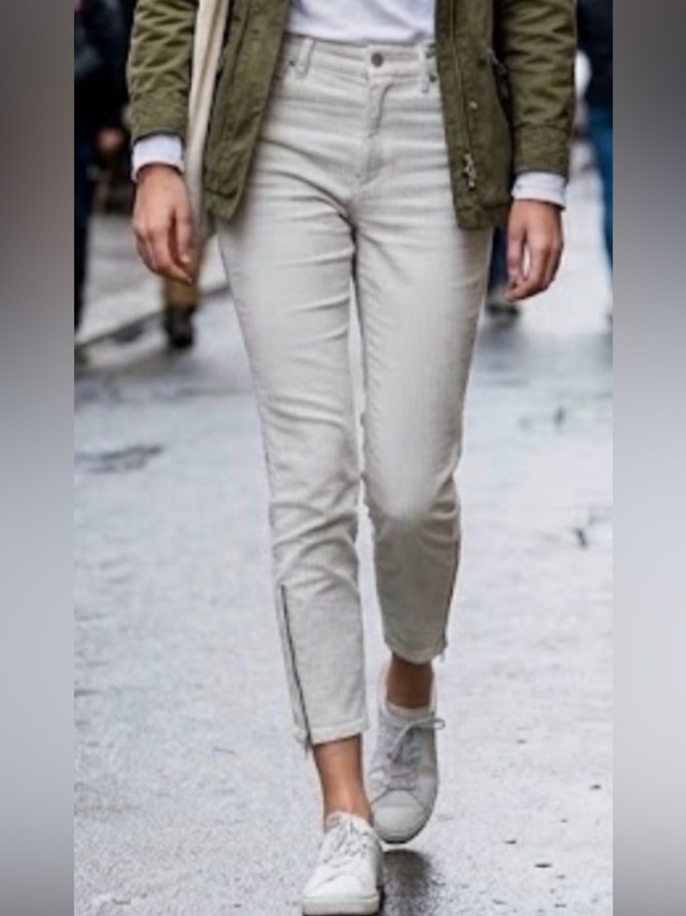 SANDRO Paris Off White Light Gray Corduroy Ankle Zip Cropped Pants EU 36 / US 4